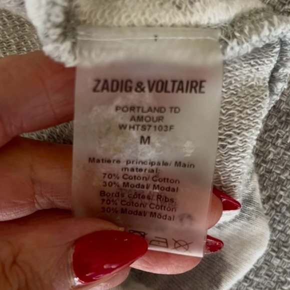 Zadig & Voltaire Gray T-Shirt with Gold Amour Print - Picture 9 of 9